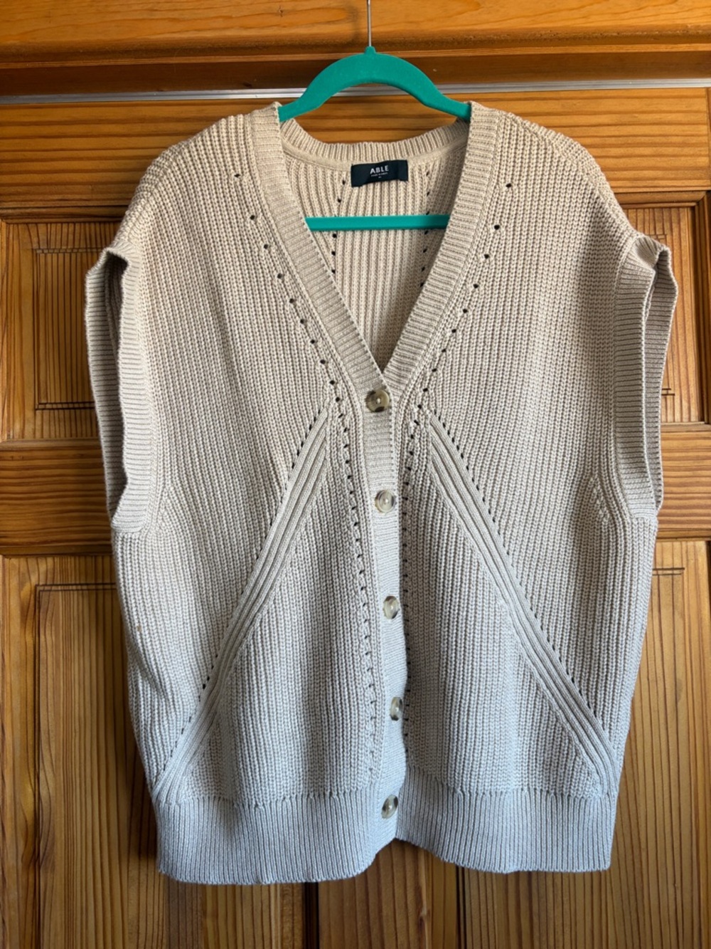 Able Neutral Cream Knit Button-Front Sweater Vest